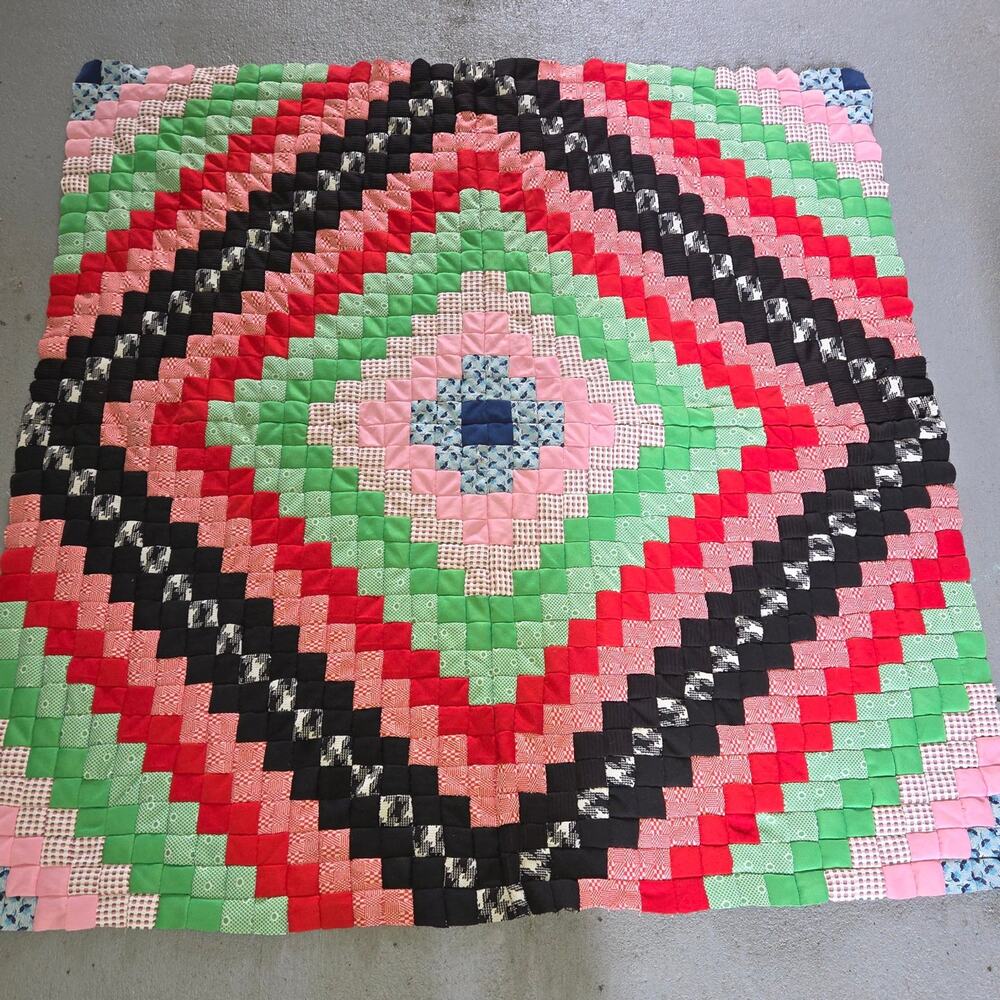 Vintage Trip Around The World Quilt Top Polyester 70's Amish Sunshine Shadow